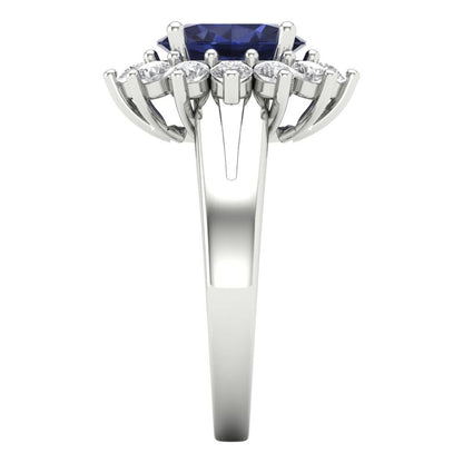 2.72 cttw Simulated Blue Sapphire Hidden Halo Engagement Ring - Solid Gold (Oval Cut,9x7mm)