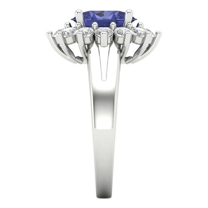 2.72 cttw Simulated Tanzanite Hidden Halo Engagement Ring - Solid White Gold (VVS1, Oval Cut,9x7mm)