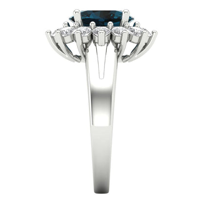 2.72 cttw Natural London Blue Topaz Hidden Halo Engagement Ring - Solid Gold (Oval Cut,9x7mm)