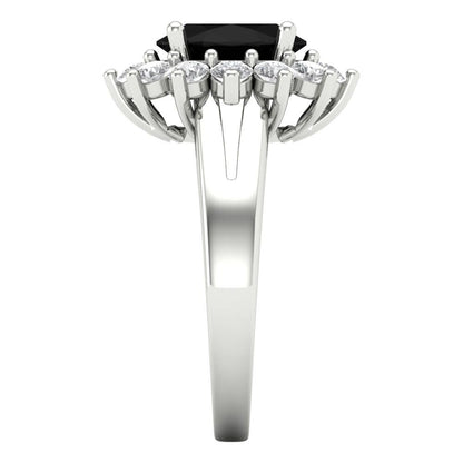 2.72 cttw Natural Onyx Hidden Halo Engagement Ring - Solid White Gold (VVS1, Oval Cut,9x7mm)