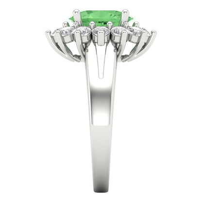 2.72 cttw Zirconia Simulated Green Diamond Hidden Halo Engagement Ring - Solid Gold (VVS1, Oval Cut,9x7mm)