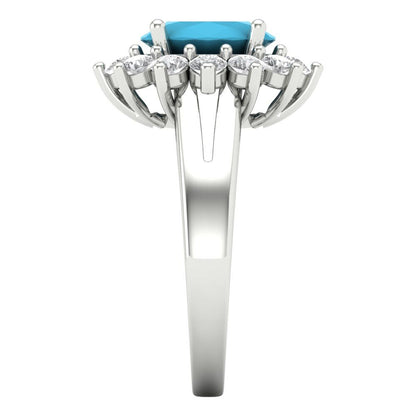 2.72 cttw Simulated Turquoise Hidden Halo Engagement Ring - Solid White Gold (VVS1, Oval Cut,9x7mm)