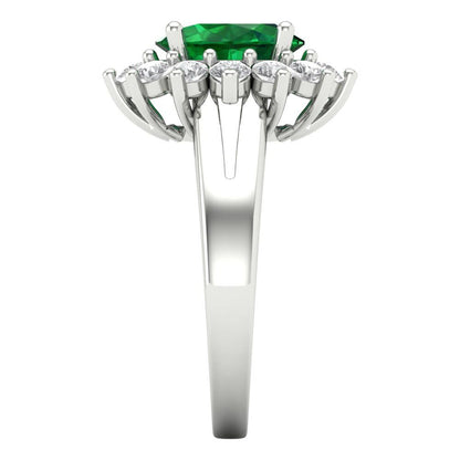 2.72 cttw Simulated Emerald Hidden Halo Engagement Ring - Solid White Gold (VVS1, Oval Cut,9x7mm)