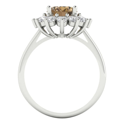 2.72 cttw Zirconia Simulated Champagne Diamond Hidden Halo Engagement Ring - Solid Gold (VVS1, Oval Cut,9x7mm)