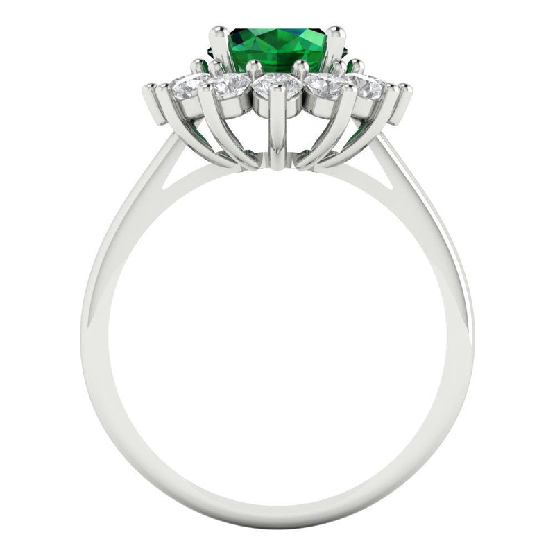 2.72 ct Brilliant Oval Cut Simulated Emerald Stone White Gold Halo Solitaire with Accents Ring