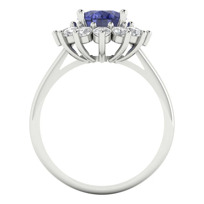 2.72 cttw Simulated Tanzanite Hidden Halo Engagement Ring - Solid White Gold (VVS1, Oval Cut,9x7mm)