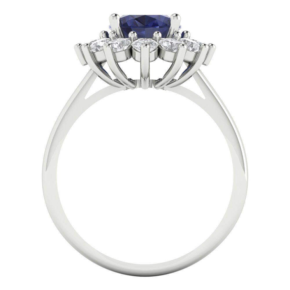 2.72 cttw Simulated Blue Sapphire Hidden Halo Engagement Ring - Solid Gold (Oval Cut,9x7mm)