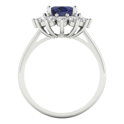 2.72 cttw Simulated Blue Sapphire Hidden Halo Engagement Ring - Solid Gold (Oval Cut,9x7mm)
