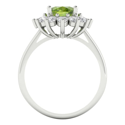 2.72 cttw Natural Peridot Hidden Halo Engagement Ring - Solid White Gold (VVS1, Oval Cut,9x7mm)