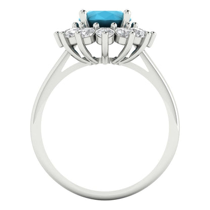 2.72 cttw Simulated Turquoise Hidden Halo Engagement Ring - Solid White Gold (VVS1, Oval Cut,9x7mm)
