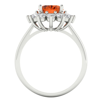 2.72 cttw Zirconia Simulated Red Diamond Hidden Halo Engagement Ring - Solid White Gold (VVS1, Oval Cut,9x7mm)