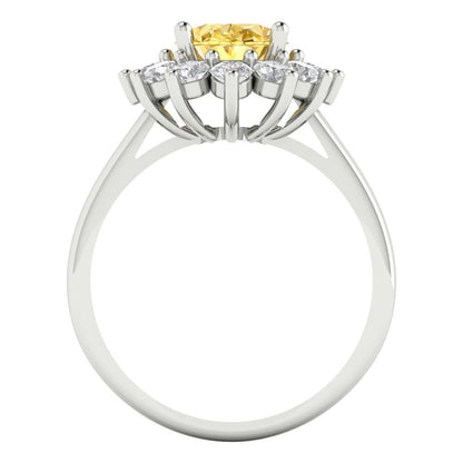 2.72 cttw Zirconia Simulated Yellow Diamond Hidden Halo Engagement Ring - Solid Gold (VVS1, Oval Cut,9x7mm)