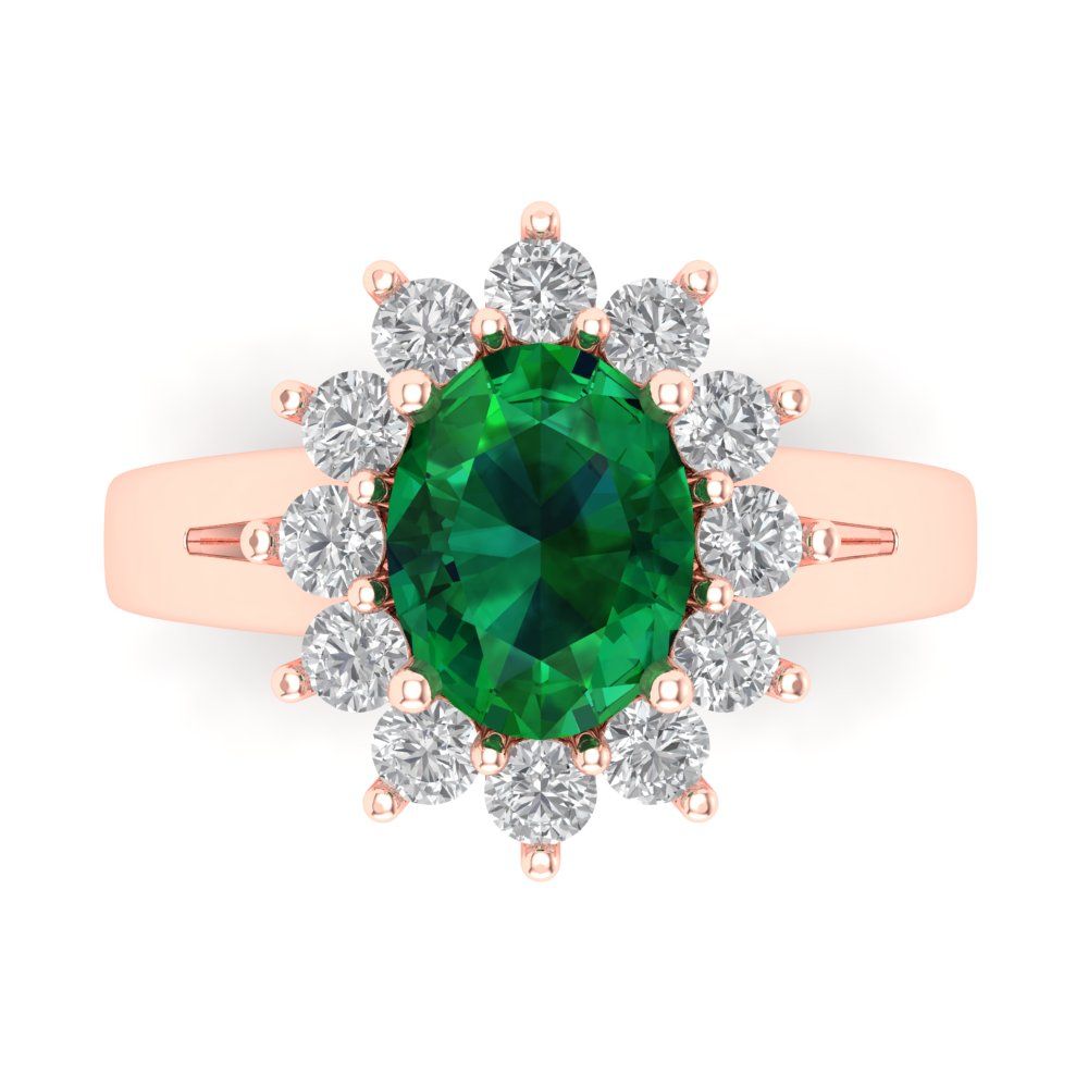 2.72 cttw Simulated Emerald Hidden Halo Engagement Ring - Solid Gold (Oval Cut,9x7mm)