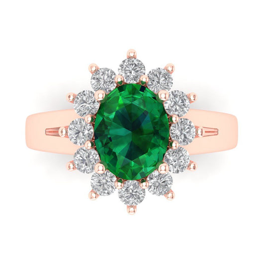 2.72 cttw Simulated Emerald Hidden Halo Engagement Ring - Solid Rose Gold (VVS1, Oval Cut,9x7mm)