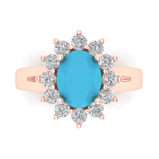 2.72 cttw Simulated Turquoise Hidden Halo Engagement Ring - Solid Rose Gold (VVS1, Oval Cut,9x7mm)