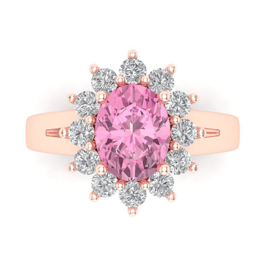 2.72 cttw Zirconia Simulated Pink Diamond Hidden Halo Engagement Ring - Solid Rose Gold (VVS1, Oval Cut,9x7mm)