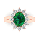 2.72 ct Brilliant Oval Cut Simulated Emerald Stone Rose Gold Halo Solitaire with Accents Ring