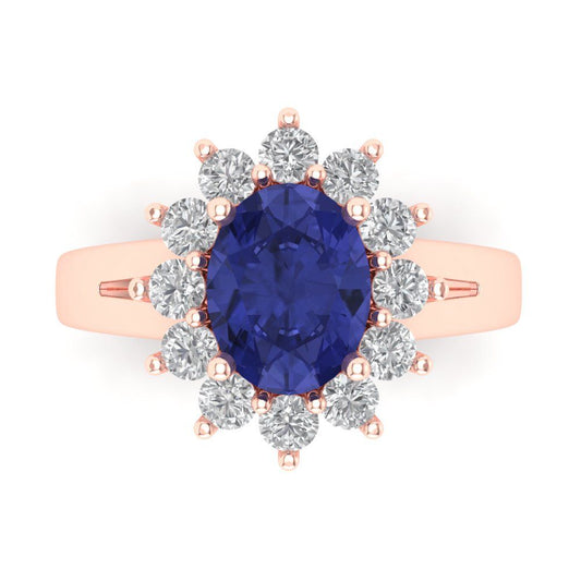 2.72 cttw Simulated Tanzanite Hidden Halo Engagement Ring - Solid Rose Gold (VVS1, Oval Cut,9x7mm)