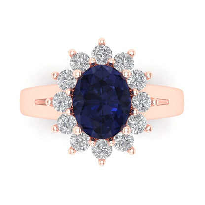2.72 cttw Simulated Blue Sapphire Hidden Halo Engagement Ring - Solid Gold (Oval Cut,9x7mm)