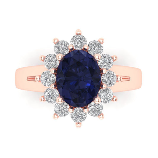 2.72 cttw Simulated Blue Sapphire Hidden Halo Engagement Ring - Solid Rose Gold (VVS1, Oval Cut,9x7mm)