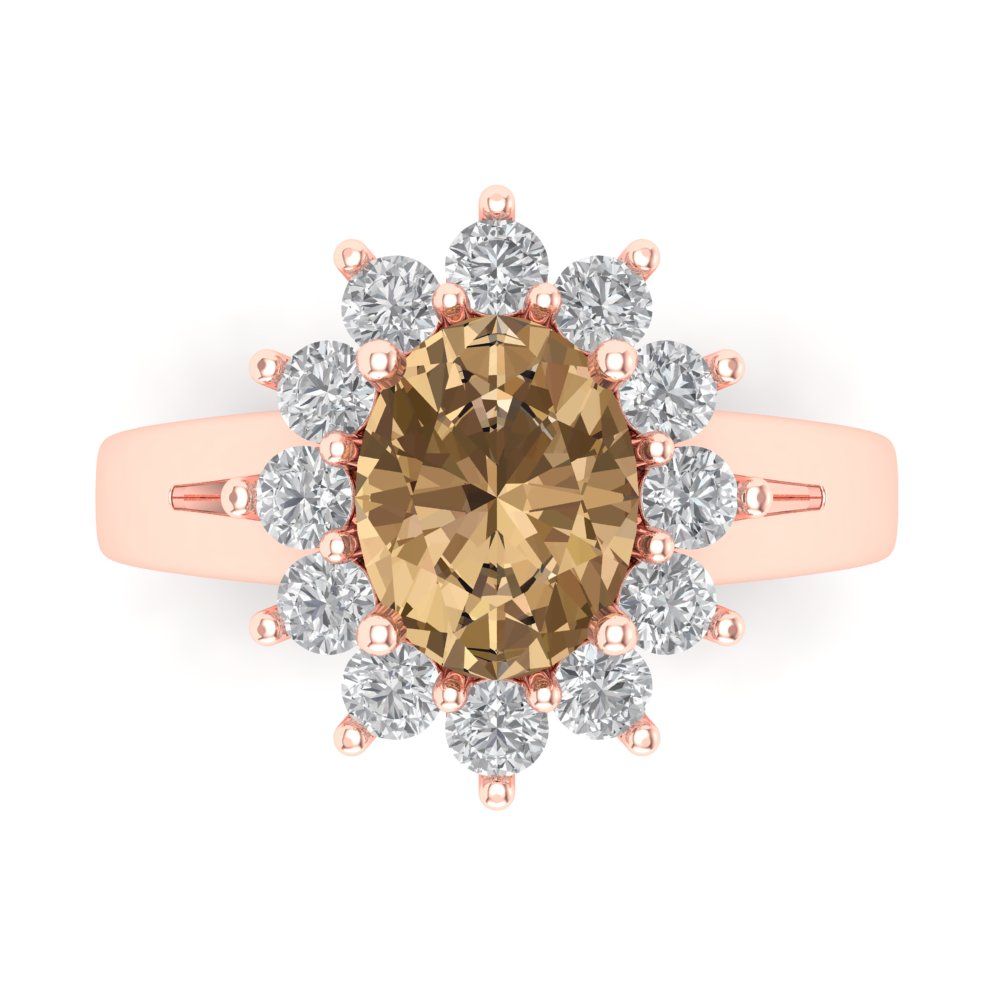 2.72 cttw Zirconia Simulated Champagne Diamond Hidden Halo Engagement Ring - Solid Gold (VVS1, Oval Cut,9x7mm)