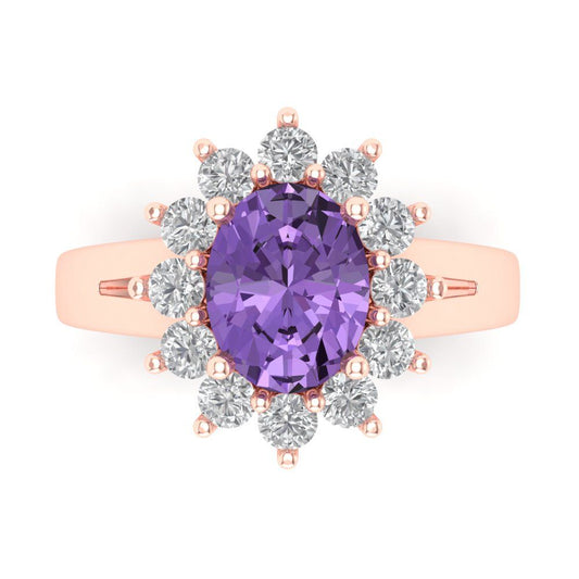 2.72 cttw Simulated Alexandrite Hidden Halo Engagement Ring - Solid Rose Gold (VVS1, Oval Cut,9x7mm)