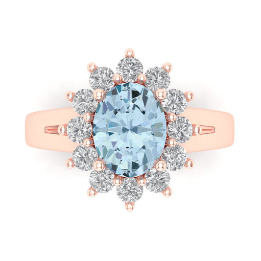 2.72 cttw Natural Aquamarine Hidden Halo Engagement Ring - Solid Rose Gold (VVS1, Oval Cut,9x7mm)