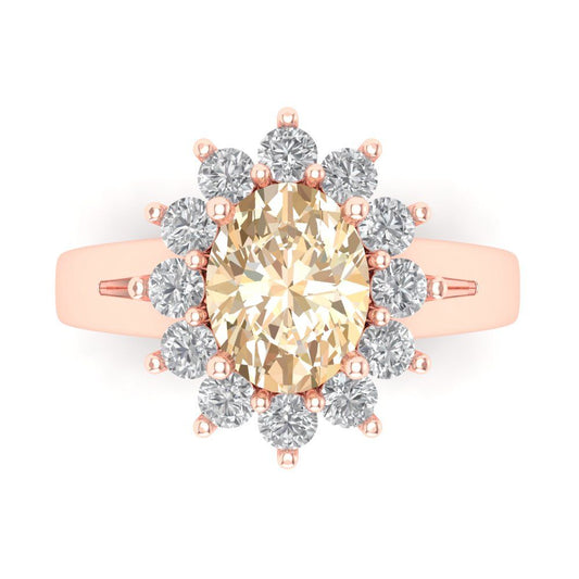 2.72 cttw Natural Morganite Hidden Halo Engagement Ring - Solid Rose Gold (VVS1, Oval Cut,9x7mm)