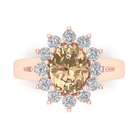 2.72 cttw Yellow Moissanite Hidden Halo Engagement Ring - Solid Rose Gold (VVS1, Oval Cut,9x7mm)