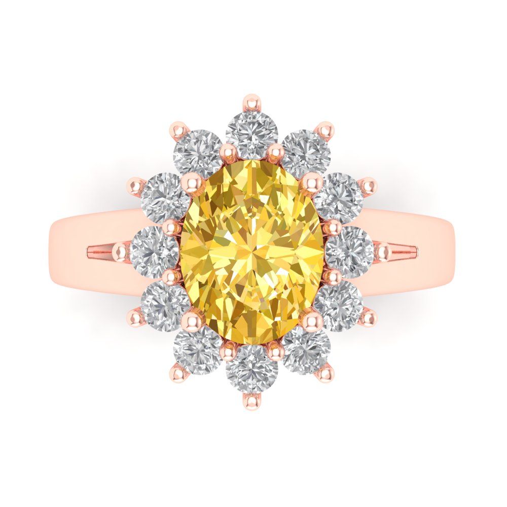 2.72 cttw Zirconia Simulated Yellow Diamond Hidden Halo Engagement Ring - Solid Gold (VVS1, Oval Cut,9x7mm)