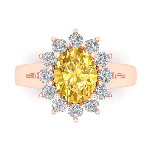 2.72 cttw Zirconia Simulated Yellow Diamond Hidden Halo Engagement Ring - Solid Rose Gold (VVS1, Oval Cut,9x7mm)