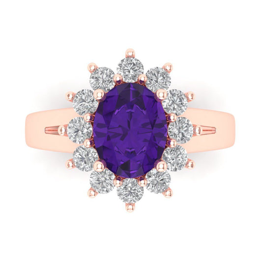 2.72 cttw Natural Amethyst Hidden Halo Engagement Ring - Solid Rose Gold (VVS1, Oval Cut,9x7mm)