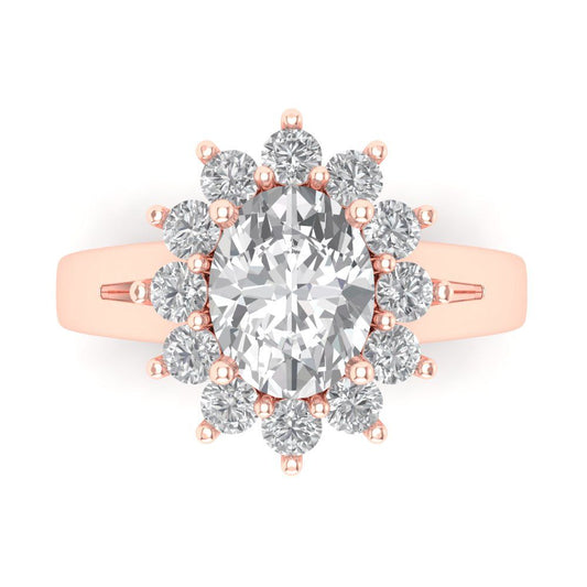 2.72 cttw Zirconia Simulated Diamond Hidden Halo Engagement Ring - Solid Rose Gold (VVS1, Oval Cut,9x7mm)