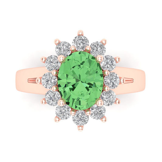 2.72 cttw Zirconia Simulated Green Diamond Hidden Halo Engagement Ring - Solid Rose Gold (VVS1, Oval Cut,9x7mm)