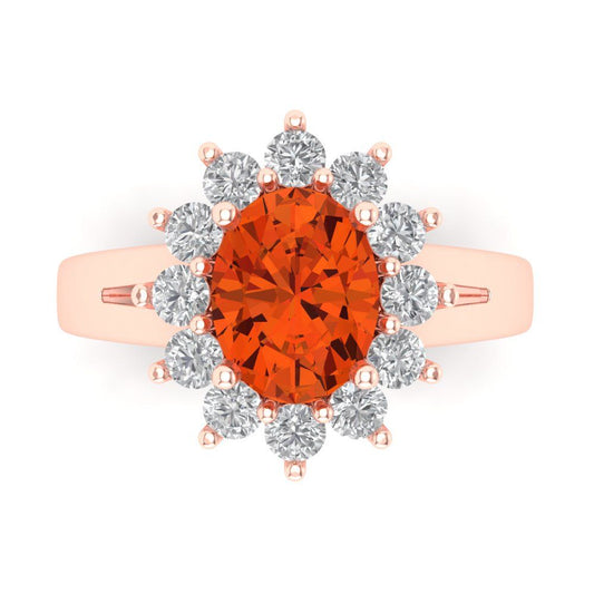 2.72 cttw Zirconia Simulated Red Diamond Hidden Halo Engagement Ring - Solid Rose Gold (VVS1, Oval Cut,9x7mm)