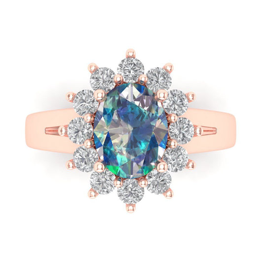 2.72 cttw Blue Moissanite Hidden Halo Engagement Ring - Solid Rose Gold (VVS1, Oval Cut,9x7mm)