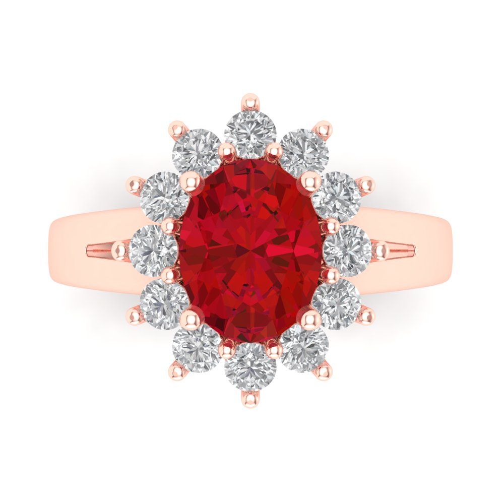 2.72 cttw Simulated Ruby Hidden Halo Engagement Ring - Solid Rose Gold (VVS1, Oval Cut,9x7mm)