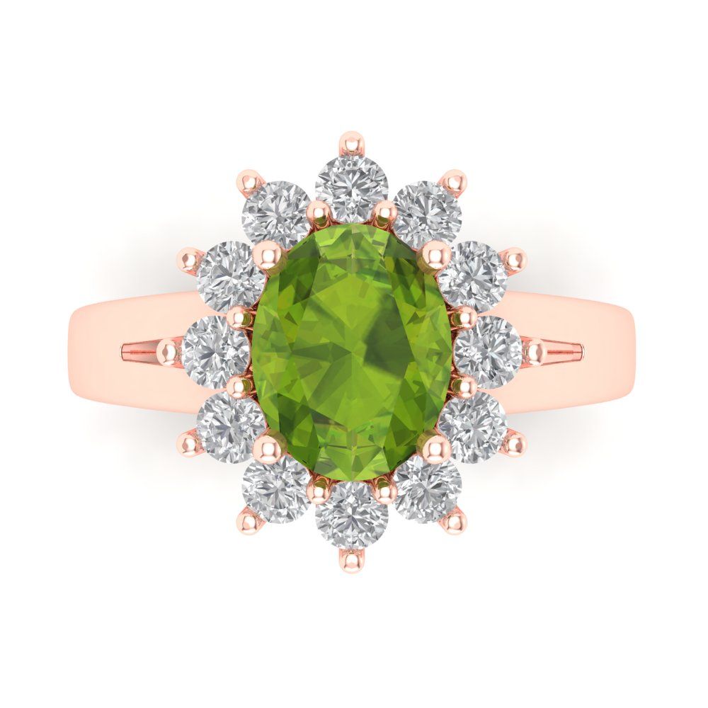 2.72 cttw Natural Peridot Hidden Halo Engagement Ring - Solid Gold (Oval Cut,9x7mm)