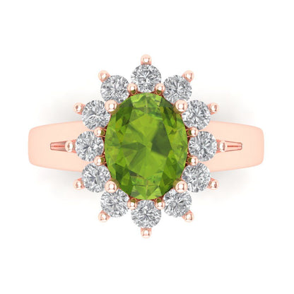 2.72 cttw Natural Peridot Hidden Halo Engagement Ring - Solid Gold (Oval Cut,9x7mm)