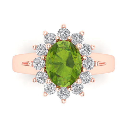 2.72 cttw Natural Peridot Hidden Halo Engagement Ring - Solid Rose Gold (VVS1, Oval Cut,9x7mm)