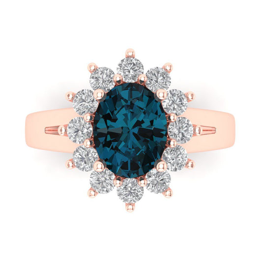 2.72 cttw Natural London Blue Topaz Hidden Halo Engagement Ring - Solid Rose Gold (VVS1, Oval Cut,9x7mm)