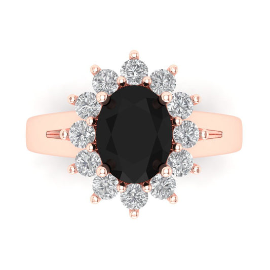 2.72 cttw Natural Onyx Hidden Halo Engagement Ring - Solid Rose Gold (VVS1, Oval Cut,9x7mm)