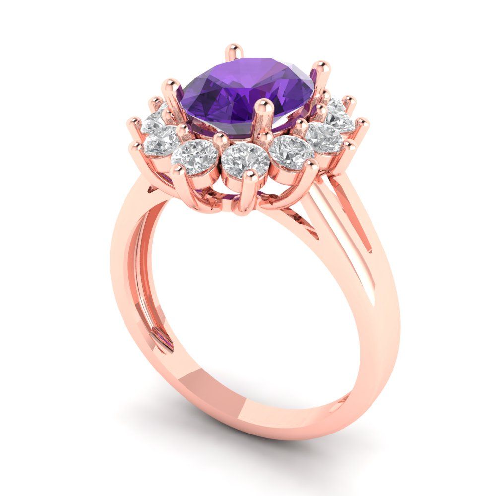 2.72 cttw Natural Amethyst Hidden Halo Engagement Ring - Solid Gold (Oval Cut,9x7mm)