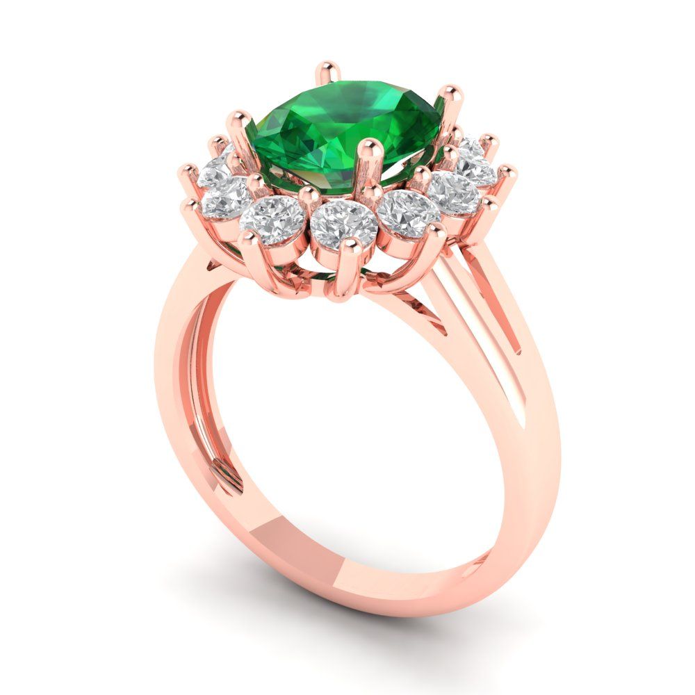 2.72 cttw Simulated Emerald Hidden Halo Engagement Ring - Solid Gold (Oval Cut,9x7mm)
