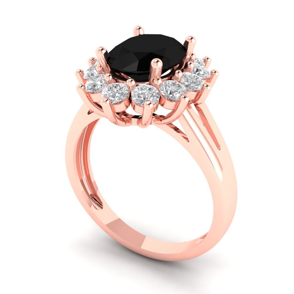 2.72 cttw Natural Onyx Hidden Halo Engagement Ring - Solid Gold (Oval Cut,9x7mm)