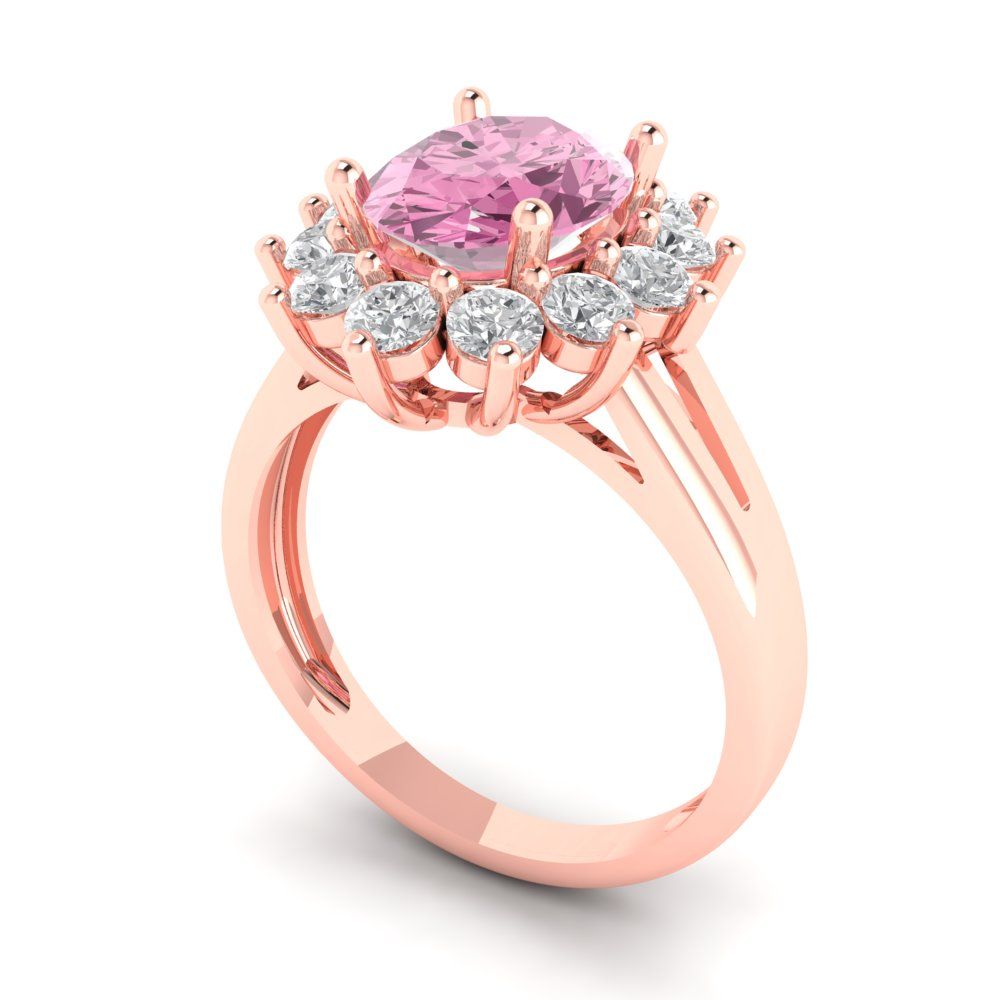 2.72 cttw Zirconia Simulated Pink Diamond Hidden Halo Engagement Ring - Solid Gold (VVS1, Oval Cut,9x7mm)