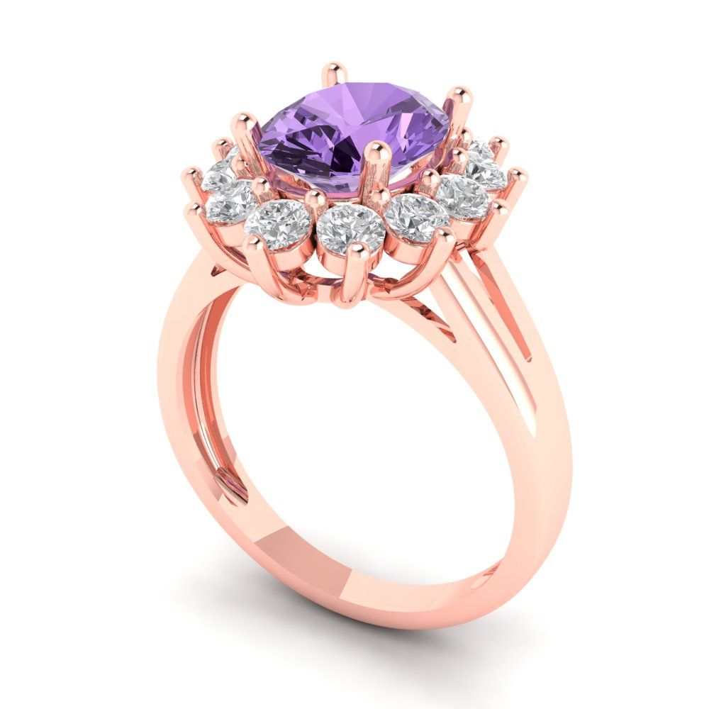 2.72 cttw Simulated Alexandrite Hidden Halo Engagement Ring - Solid Gold (Oval Cut,9x7mm)