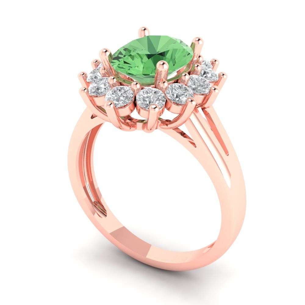 2.72 cttw Zirconia Simulated Green Diamond Hidden Halo Engagement Ring - Solid Gold (VVS1, Oval Cut,9x7mm)
