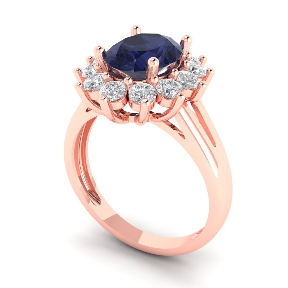 2.72 cttw Simulated Blue Sapphire Hidden Halo Engagement Ring - Solid Gold (Oval Cut,9x7mm)