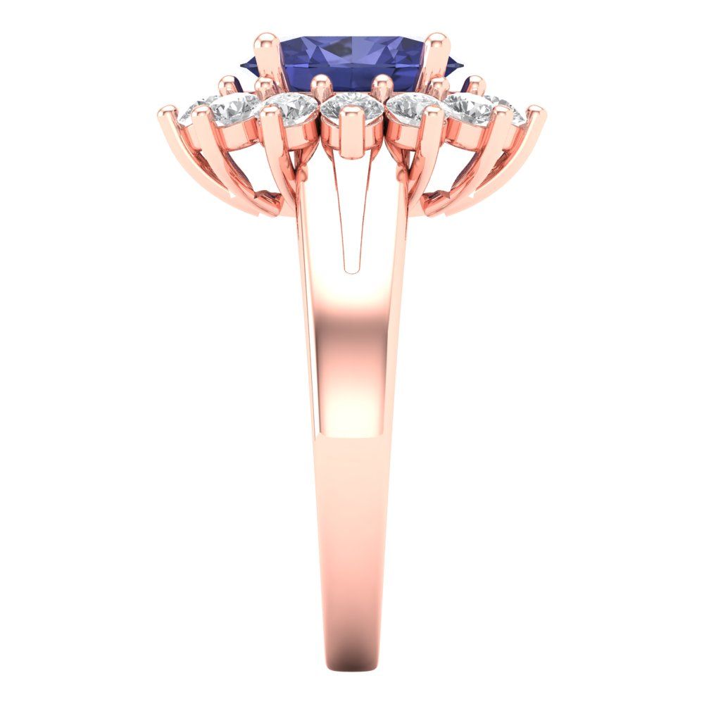 2.72 cttw Simulated Tanzanite Hidden Halo Engagement Ring - Solid Gold (Oval Cut,9x7mm)